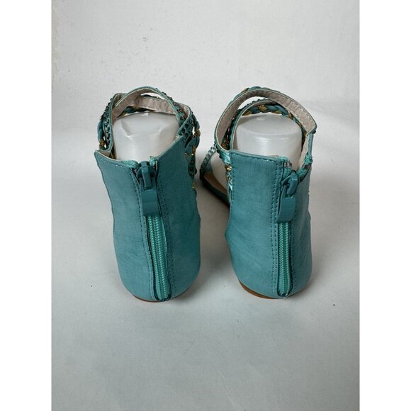 Turquoise Ankle Wrap Sandals With Gold Studs Size 7 By Mochi - Picture 5 of 16